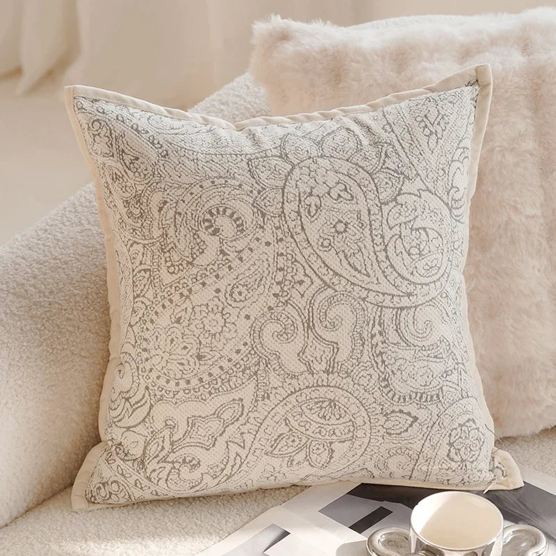 French Light Luxury Forest Jacquard Cushion Cover | Brown Patchwork Pillow Case