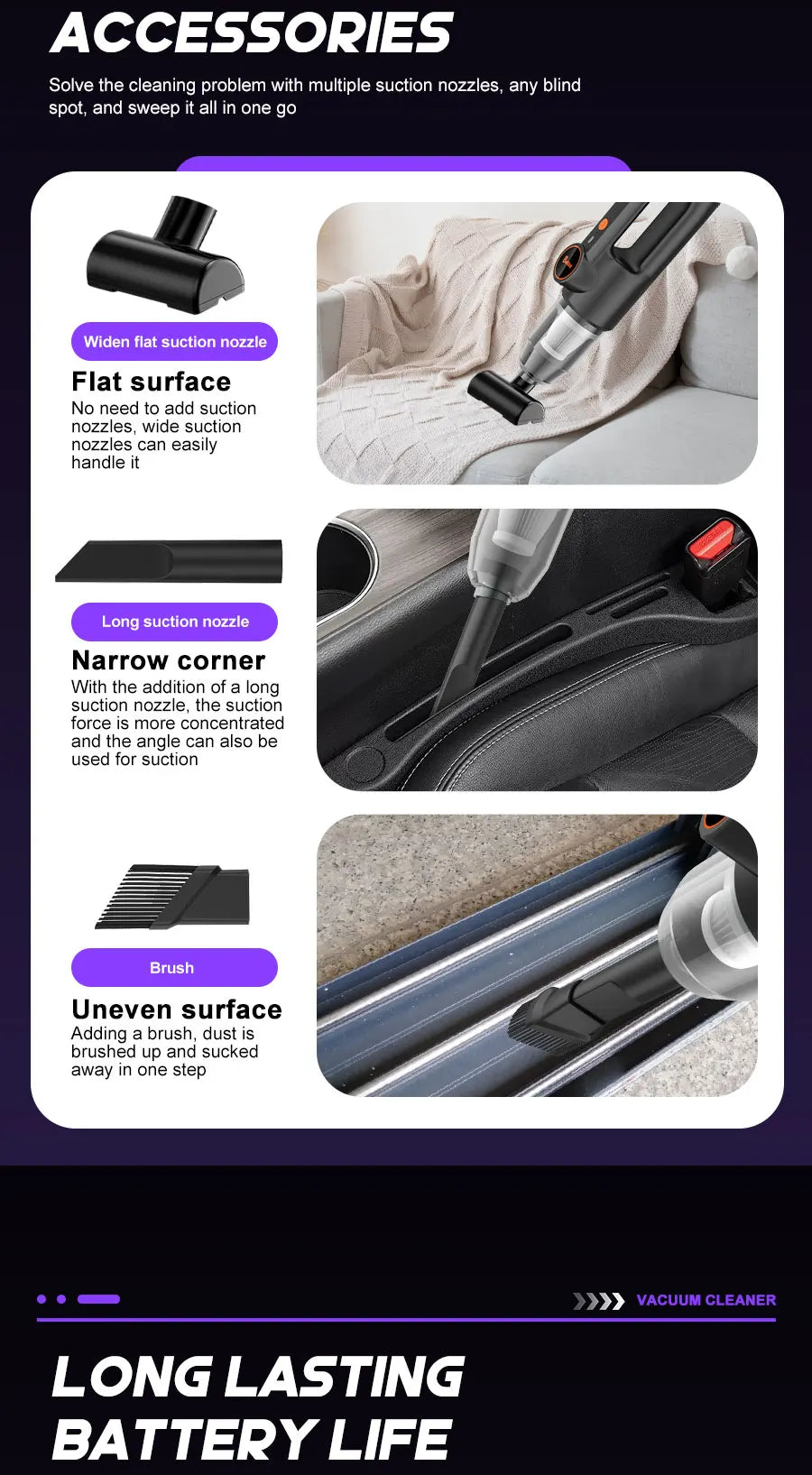 Portable handheld vacuum cleaner, rechargeable and portable, suitable for home and car use, for pet hair, three-in-one collector