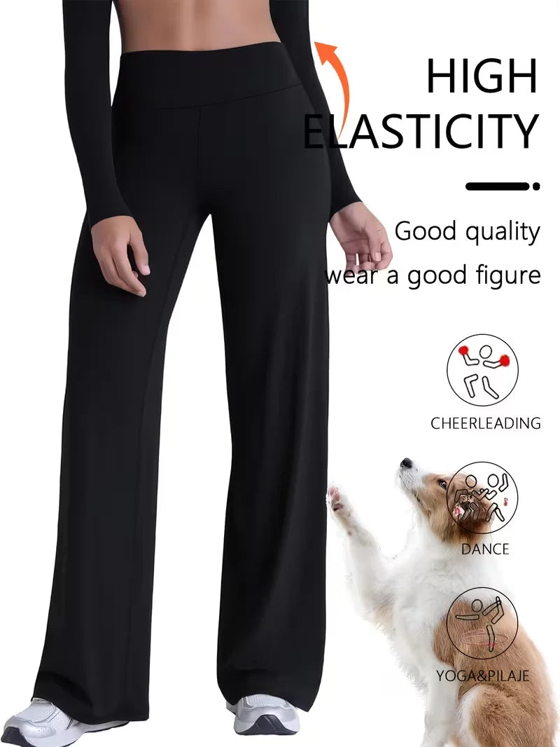 Pantalones Deportivos Mujer Pierna Ancha - Cintura Alta Levanta Glúteos Yoga Wide Leg