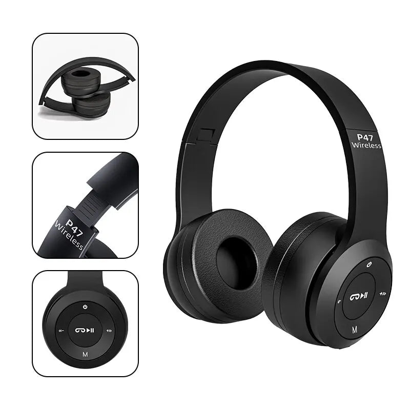 P47 Wireless Bluetooth 5.0 Headphones – Foldable HIFI Stereo Bass | Kids, Gaming & Music Over-Ear Headset