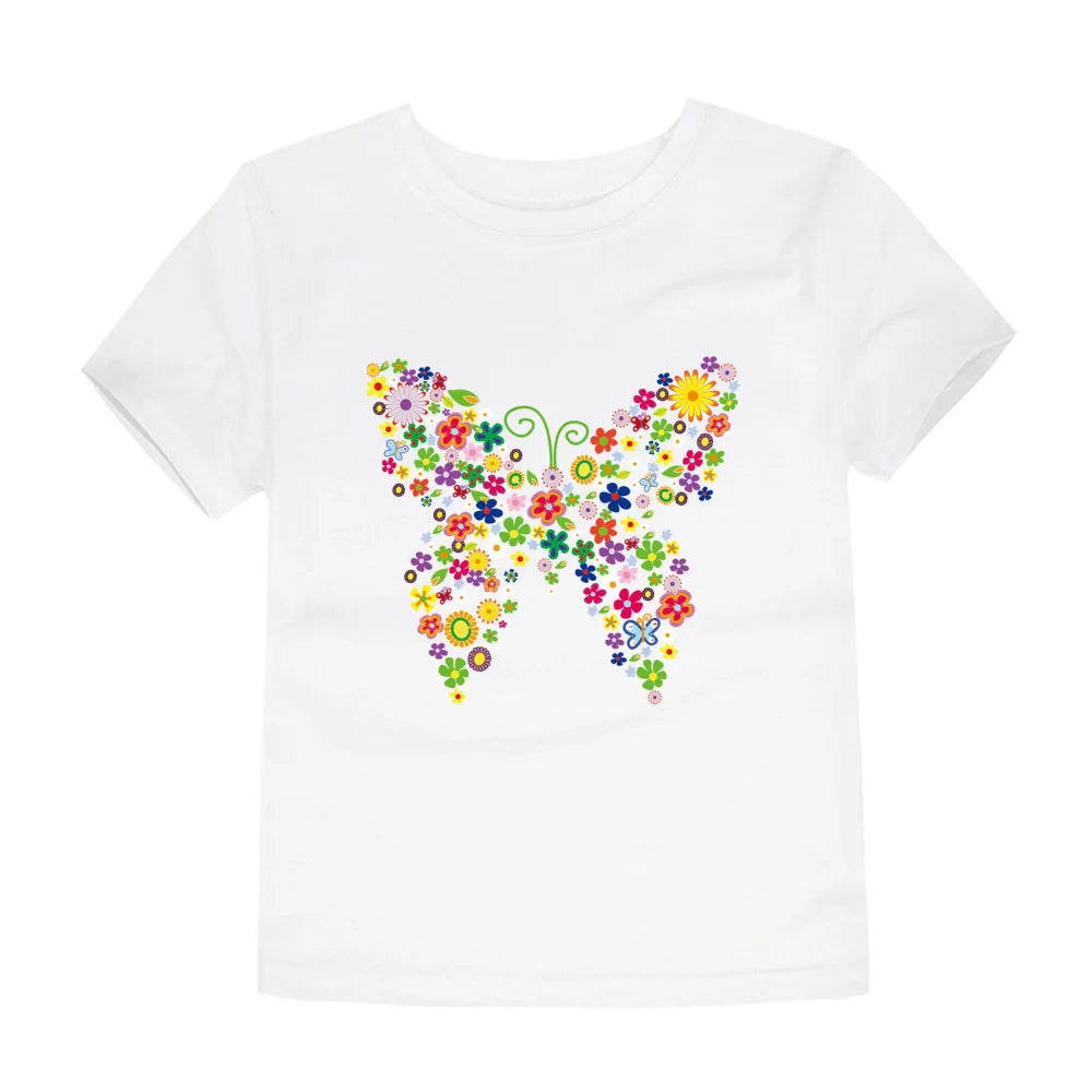 Girls 100% Cotton Flower Print T-Shirt | Sizes 2–14 Years | Pink & White