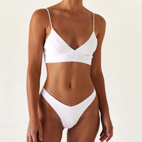 Bikini Push Up de Color Sólido - Conjunto de Dos Piezas con Talle Alto