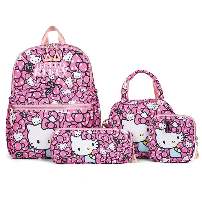 Set de 4 Piezas Mochila Escolar Kuromi Hello Kitty - Alta Capacidad para Niñas