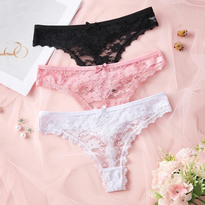 Lace Thong Set – 3 Pack | Low-Rise G-String Panties