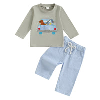Toddler Girl 2-Piece Winter Outfit | Cat & Flower Embroidery Top + Polka Dot Pants