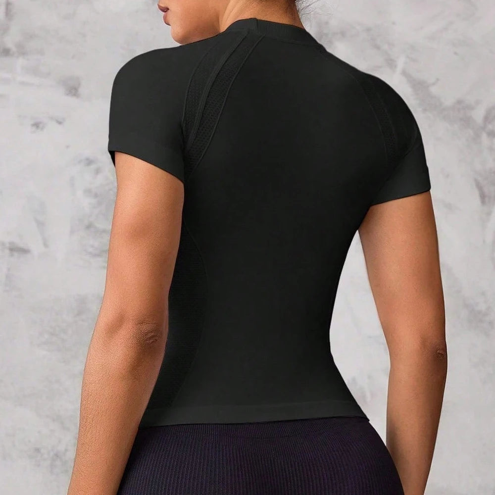 Women's Short-Sleeve Sports Top | Breathable Quick-Dry Nylon for Running & Yoga