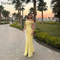 Verngo Yellow Chiffon Evening Dress - Off Shoulder Mermaid Gown with Slit