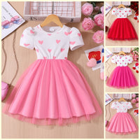 Heart Print Mesh A-Line Dress – Sweet Princess Summer Dress for Girls Ages 2–7