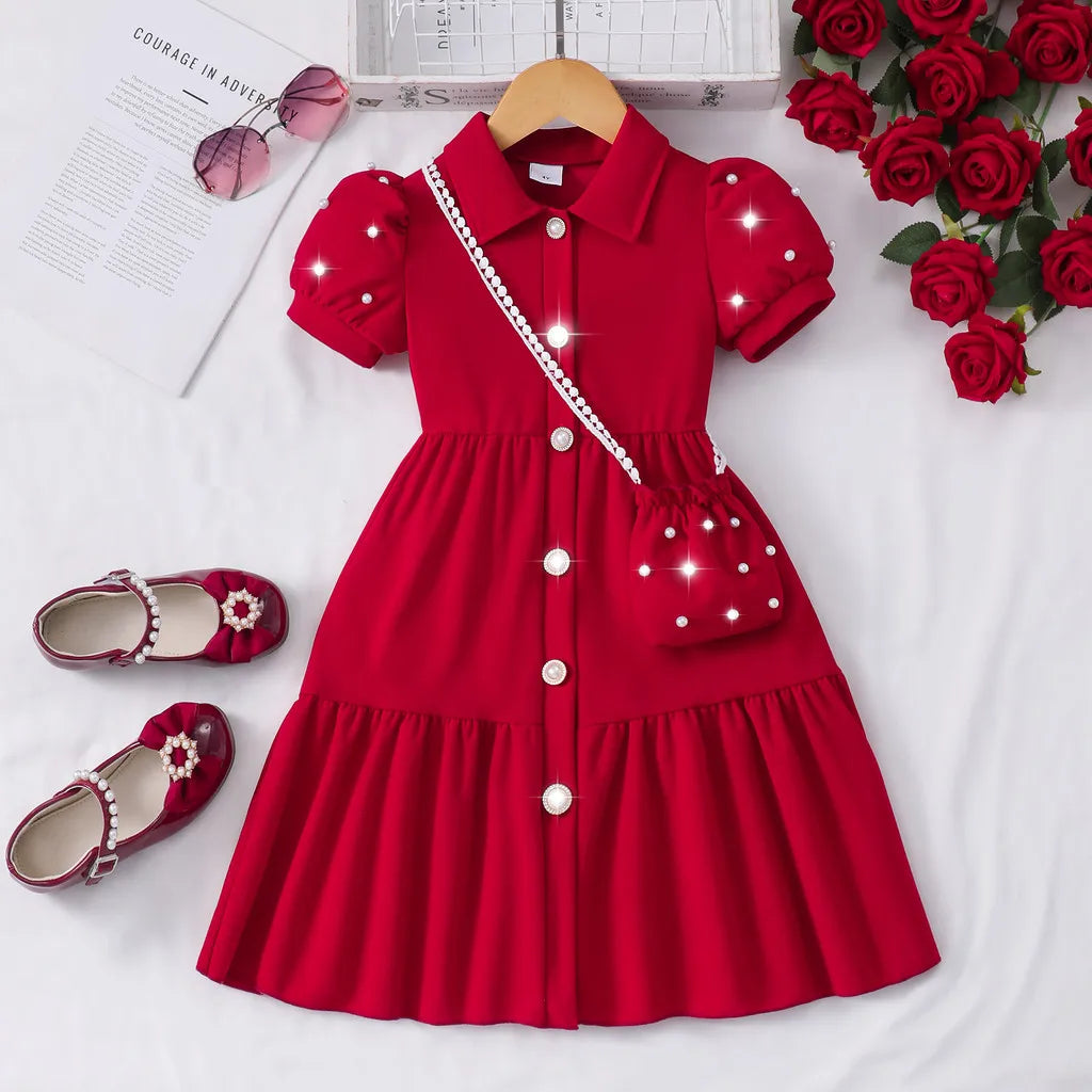Pearl Detail A-Line Princess Dress – Casual Summer Girls' Dress Ages 3–7