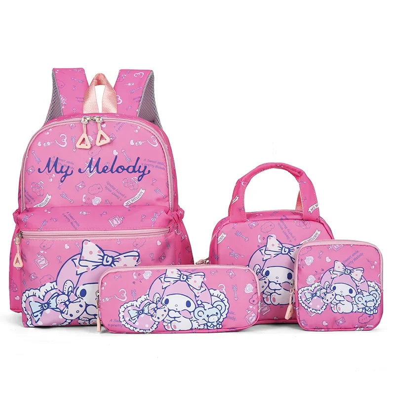 Set de 4 Piezas Mochila Escolar Kuromi Hello Kitty - Alta Capacidad para Niñas