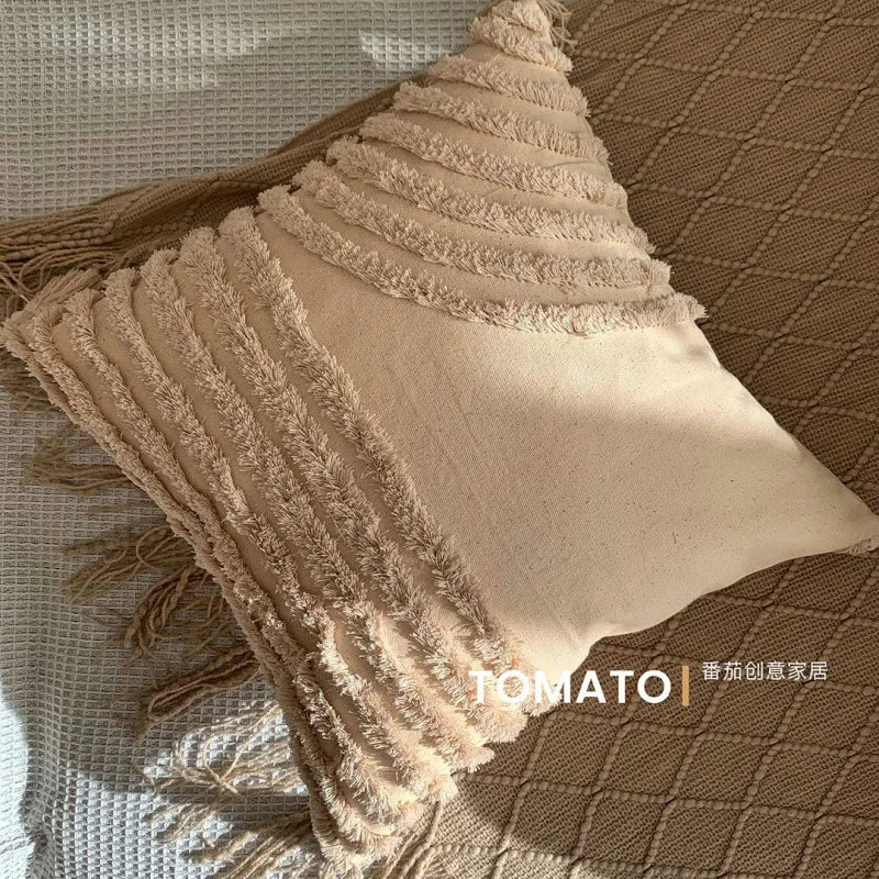 Bohemian Embroidered Pillow Cover - Geometric Tassel Cushion Case