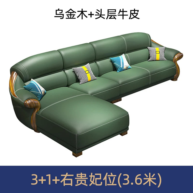 Designer Leather Recliner Corner Sofa - First Layer Cowhide L-Shape