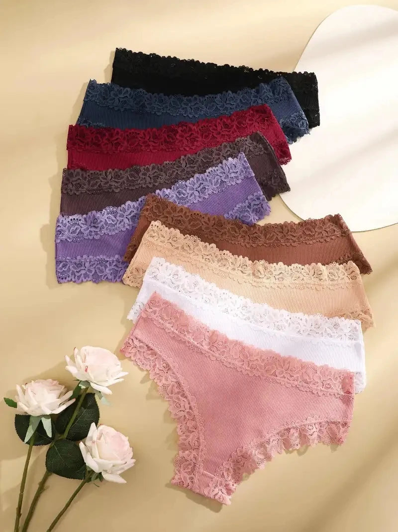 Set de 5 Panties de Algodón con Encaje - Ropa Interior Femenina