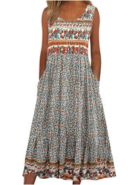 Bohemian Floral Sleeveless Midi Sundress with Pockets | Loose Casual Beach Women's Dress