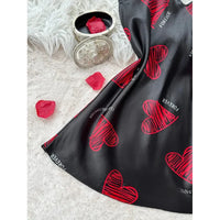 Camisón de Satén con Estampado de Labios Rojos - Vestido de Dormir Sexy Espalda Descubierta