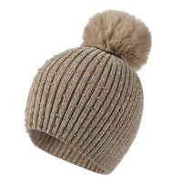 Gorro Invierno Mujer con Pompones y Perlas - Beanie Lana Tejido Cálido y Elegante