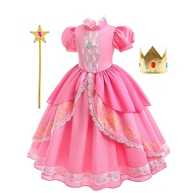 Lace Puff Sleeve Ball Gown – Elegant Princess Party Dress for Girls Ages 4–8