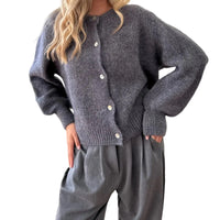 Women s V-Neck Cable Knit Sweater Long Sleeve Solid Color Button Down Cardigan Casual Fall Winter Tops