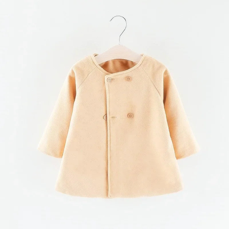 Autumn Winter New Fashion Solid Color Baby Girls' Coat 0-3Y, Korean Style Long Sleeve Warm Children's Outerwear