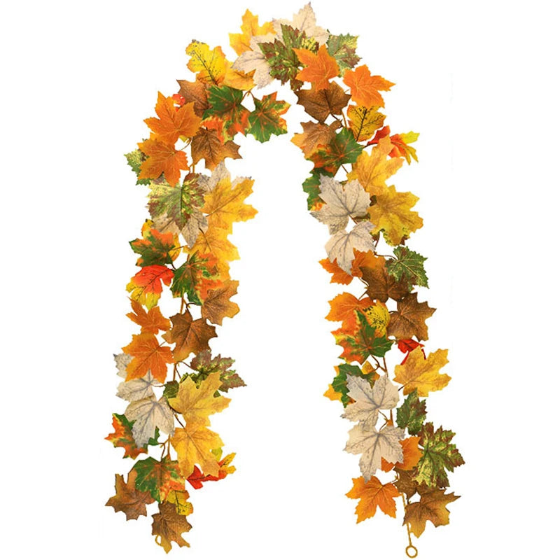 200cm Artificial Vines Red Autumn Maple Leaves Fake Garland For Home Christmas Halloween Thanksgiving Party Fireplace Fall Decor