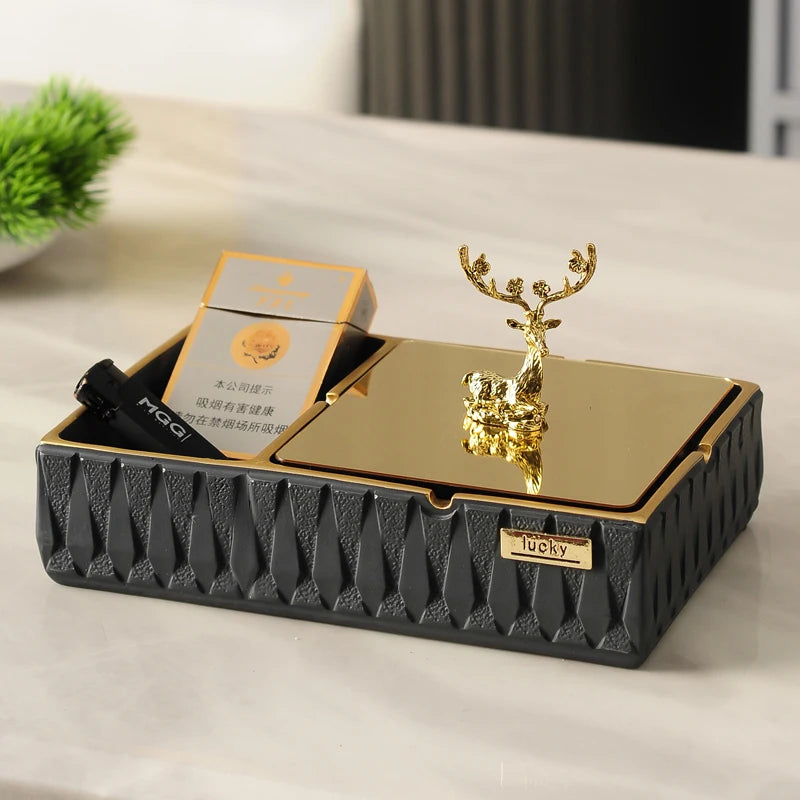 Luxury Resin Desktop Organizer – Ashtray & Tissue Box with Metal Trim