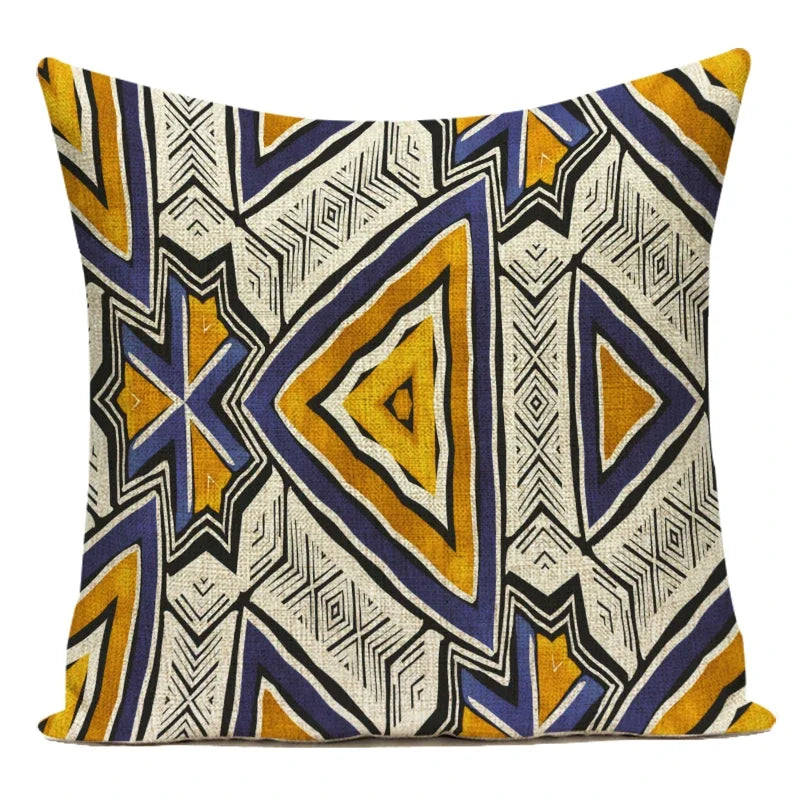 Boho Geometric Printed Throw Pillow Cover | Linen Cotton Cushion Case for Sofa