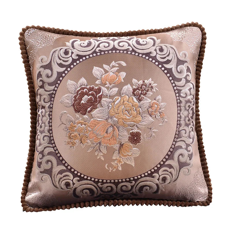 European Jacquard Floral Cushion Cover 48x48cm | Classic Sofa & Chair Pillow Case