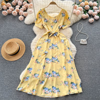 Contrast Color Print A-Line Midi Dress | Sweet High Waist Short Sleeve Women's Summer Dress
