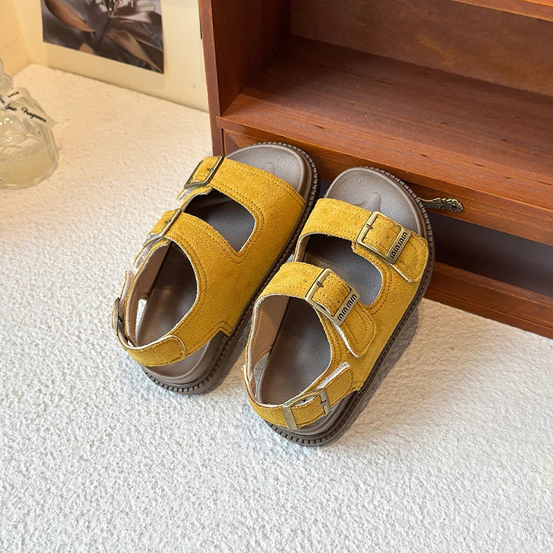 Kids Suede Strappy Sandals - Soft Barefoot Beach Shoes for Boys & Girls