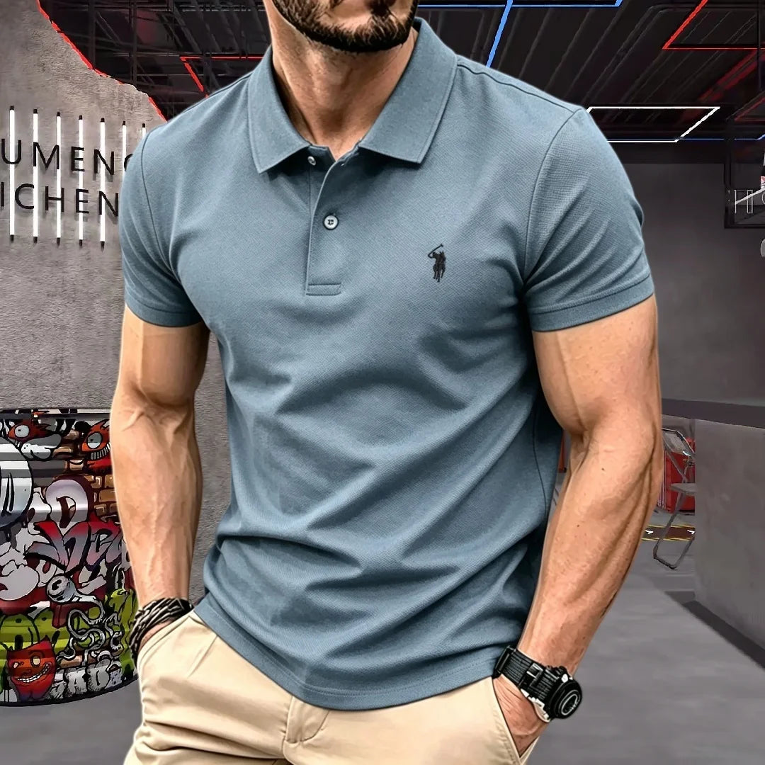 Men's Premium 100% Cotton Polo Shirt — Pony Embroidery, Anti-Wrinkle, Golf & Casual
