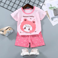 Kids Pure Cotton Summer Set - Cartoon T-Shirt & Shorts 2-Piece