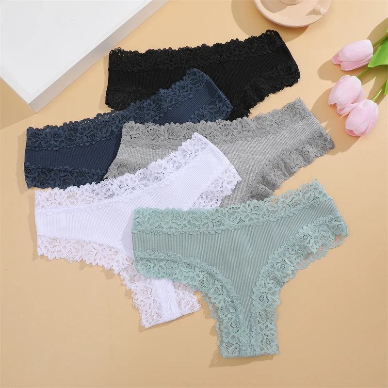 Set de 5 Panties de Algodón con Encaje - Ropa Interior Femenina