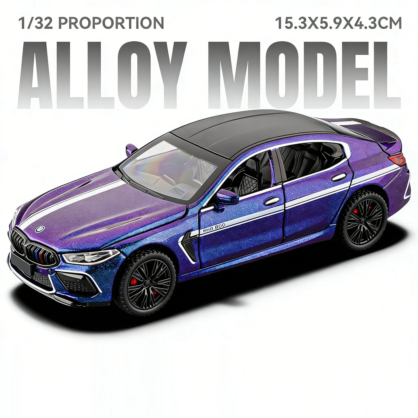 Modelo Auto BMW M8/M4 1:32 Aleación Diecast - Puertas Abren, Luz, Sonido y Pull Back Regalo Niños