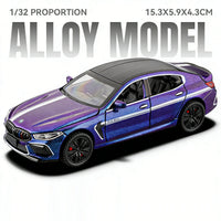 Modelo Auto BMW M8/M4 1:32 Aleación Diecast - Puertas Abren, Luz, Sonido y Pull Back Regalo Niños