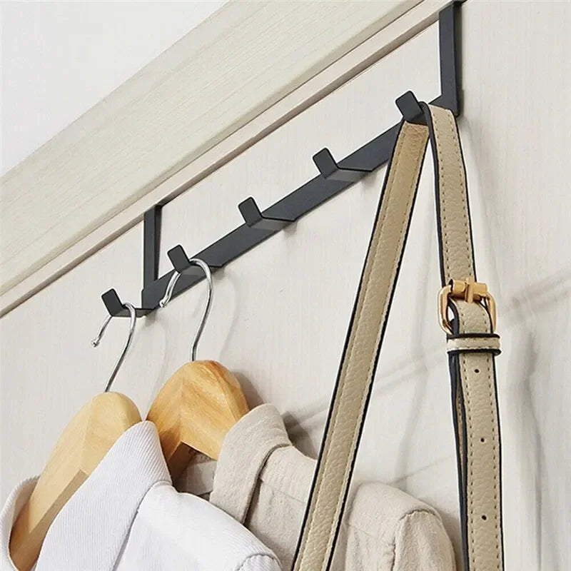 5-Hook Over-the-Door Organizer Rack – No-Drill Iron Hanger for Coats, Towels & Bags