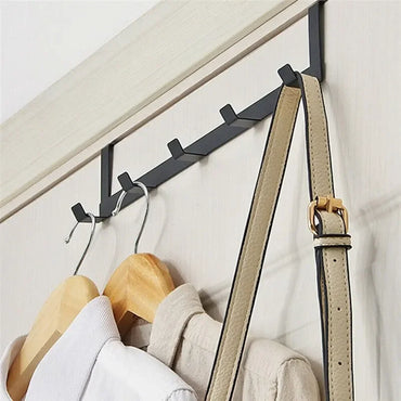 5-Hook Over-the-Door Organizer Rack – No-Drill Iron Hanger for Coats, Towels & Bags
