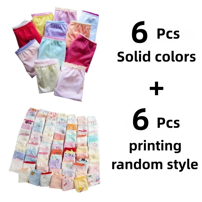 Girls 100% Cotton Cartoon Briefs 12-Pack | Sizes 1–12 Years | Mixed Colors