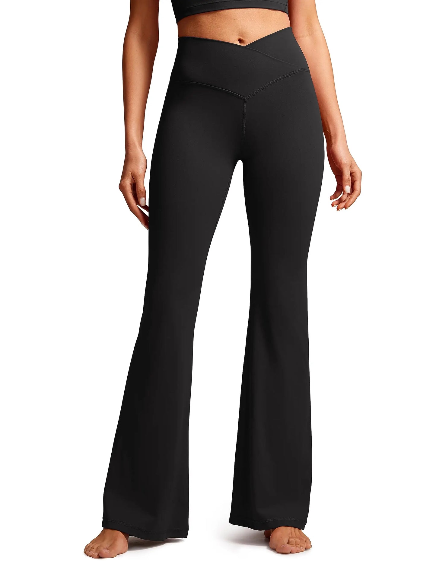 Women's V-Cross High-Waist Flare Yoga Leggings - Tummy Control Bootcut
