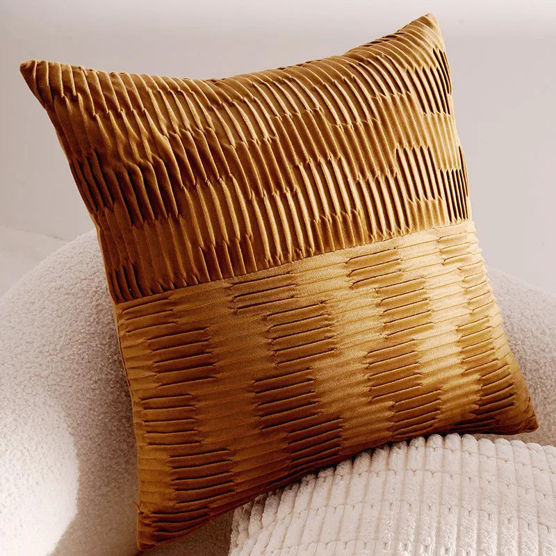 French Light Luxury Forest Jacquard Cushion Cover | Brown Patchwork Pillow Case