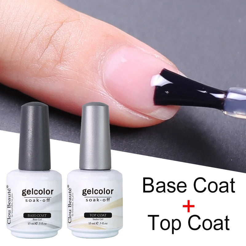 No-Wipe Top Coat & Sticky Base Coat UV Gel Polish — Long-Lasting, MSDS Certified, 15ml
