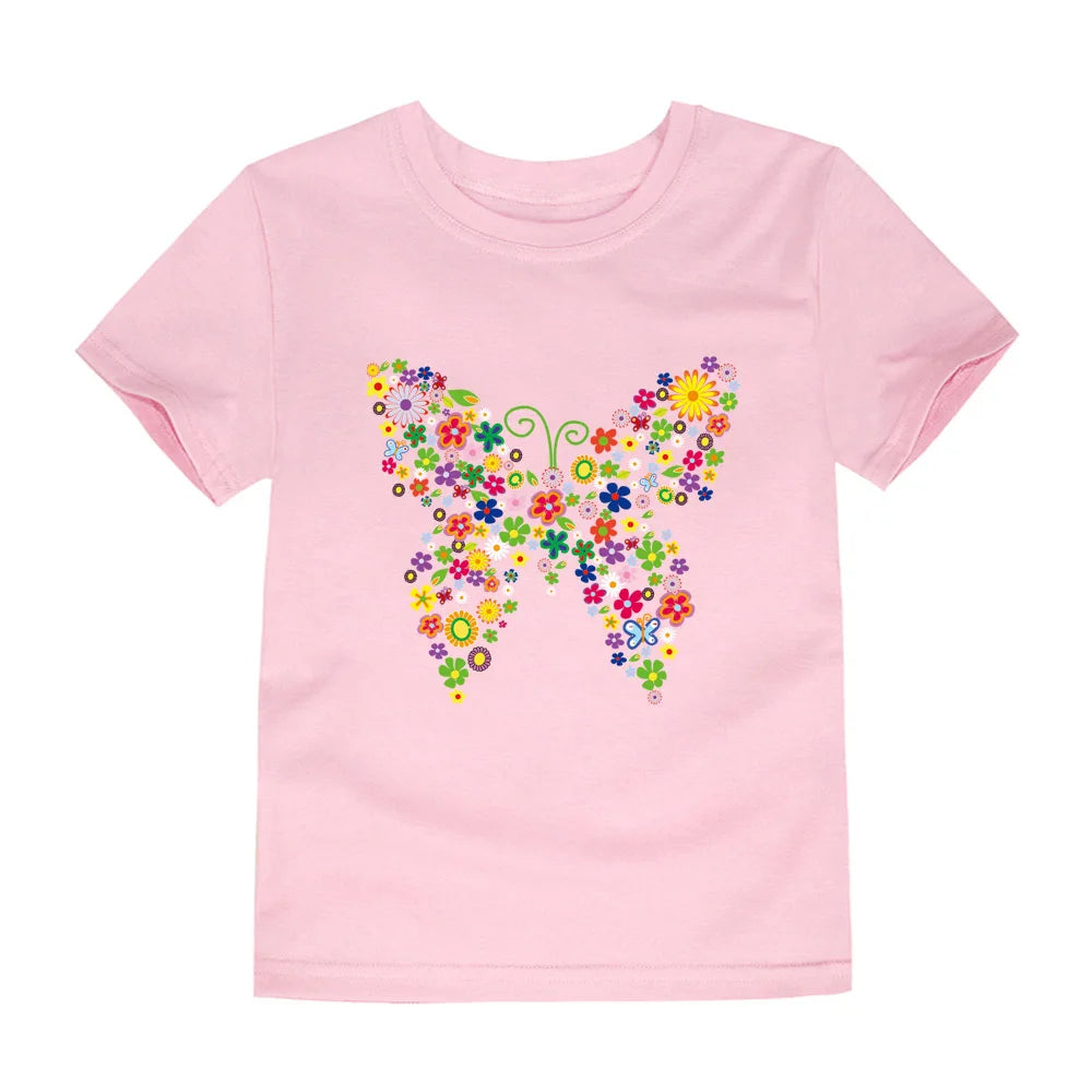 Girls 100% Cotton Flower Print T-Shirt | Sizes 2–14 Years | Pink & White