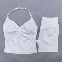 Conjunto Yoga 2 Piezas Mujer - Top Halter Sin Espalda y Shorts Cintura Alta Seamless