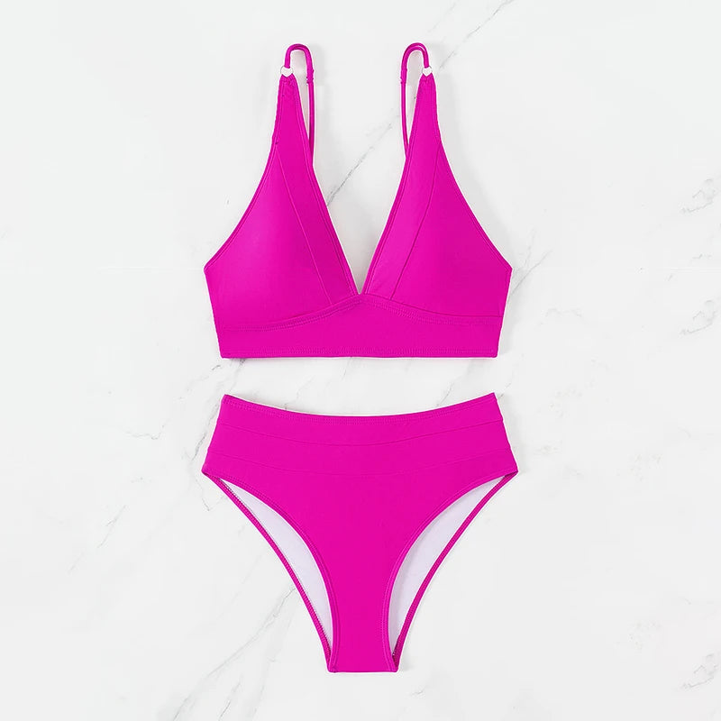 Bikini Talle Alto Cuello V - Traje de Baño Clásico de Dos Piezas