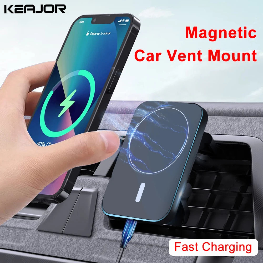 Magnetic Car Wireless Charger For iPhone 12 13 14 15 Pro Max Mini Magnetic Car Phone Holder Stand Mount Fast Charging Station