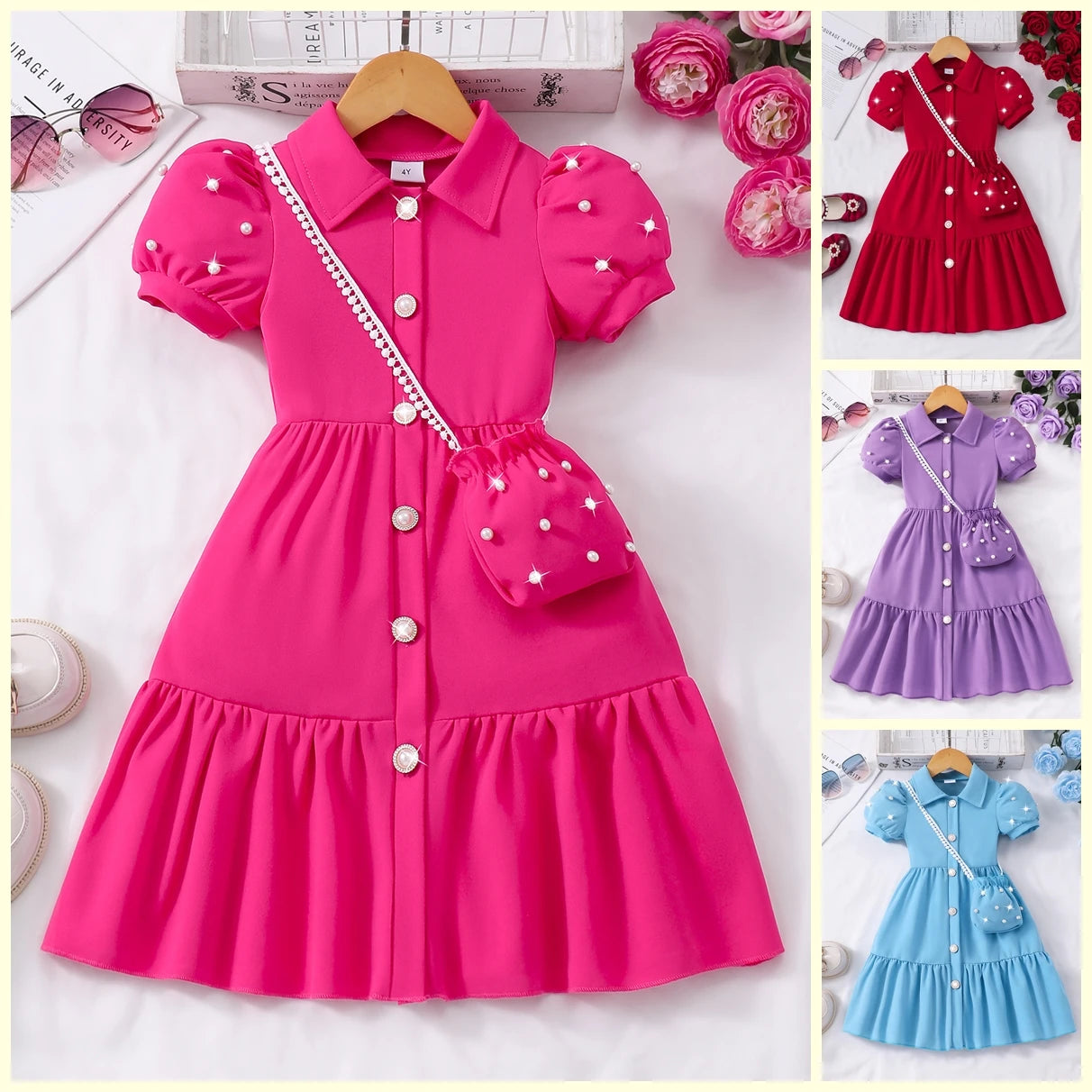 Pearl Detail A-Line Princess Dress – Casual Summer Girls' Dress Ages 3–7
