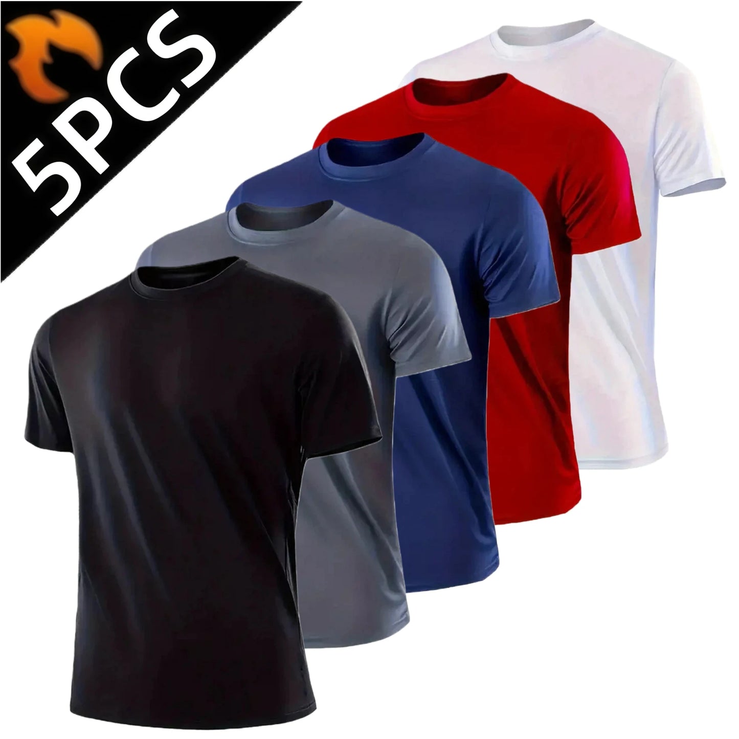 Men's 5-Pack Quick Dry Sport Shirts - Athletic Performance Tees