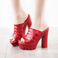 Big Size 32-43 Patent Leather Slippers Women Wedding Shoes Summer 2026 High Heels Slides Ladies Block Heel Platform Slippers