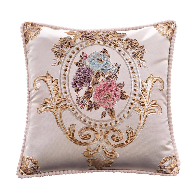 European Jacquard Floral Cushion Cover 48x48cm | Classic Sofa & Chair Pillow Case