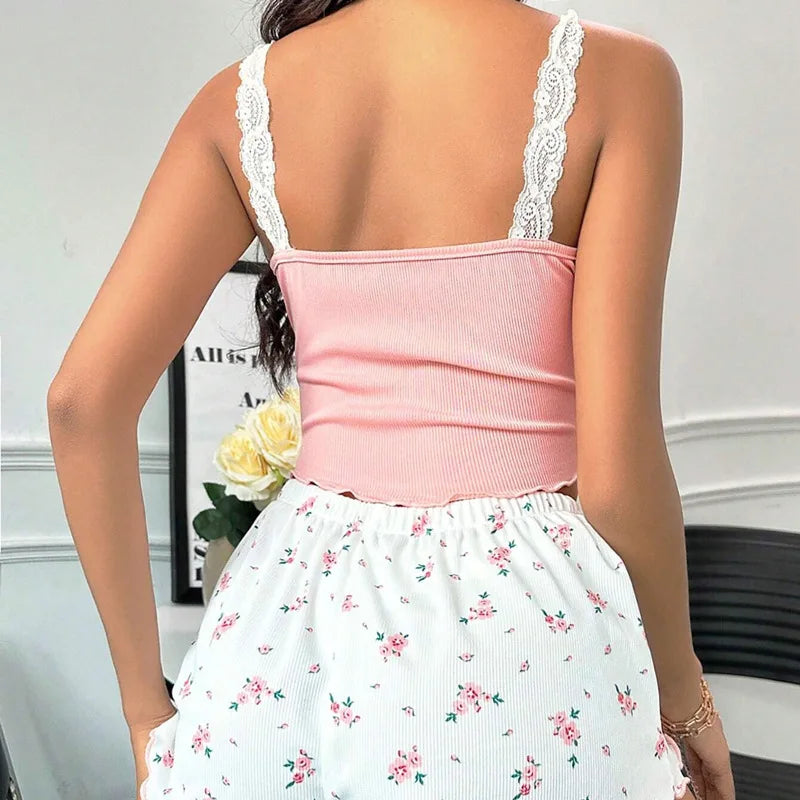 Conjunto Lencería Sexy Encaje 2 Piezas - Camisola y Shorts para Dormir Mujer