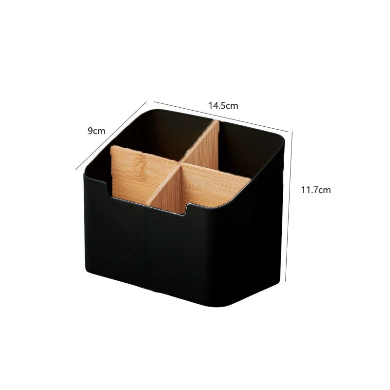 Bamboo Wood Desktop Organizer — Multi-Functional Storage Box for Cosmetics, Stationery & Remote Controls